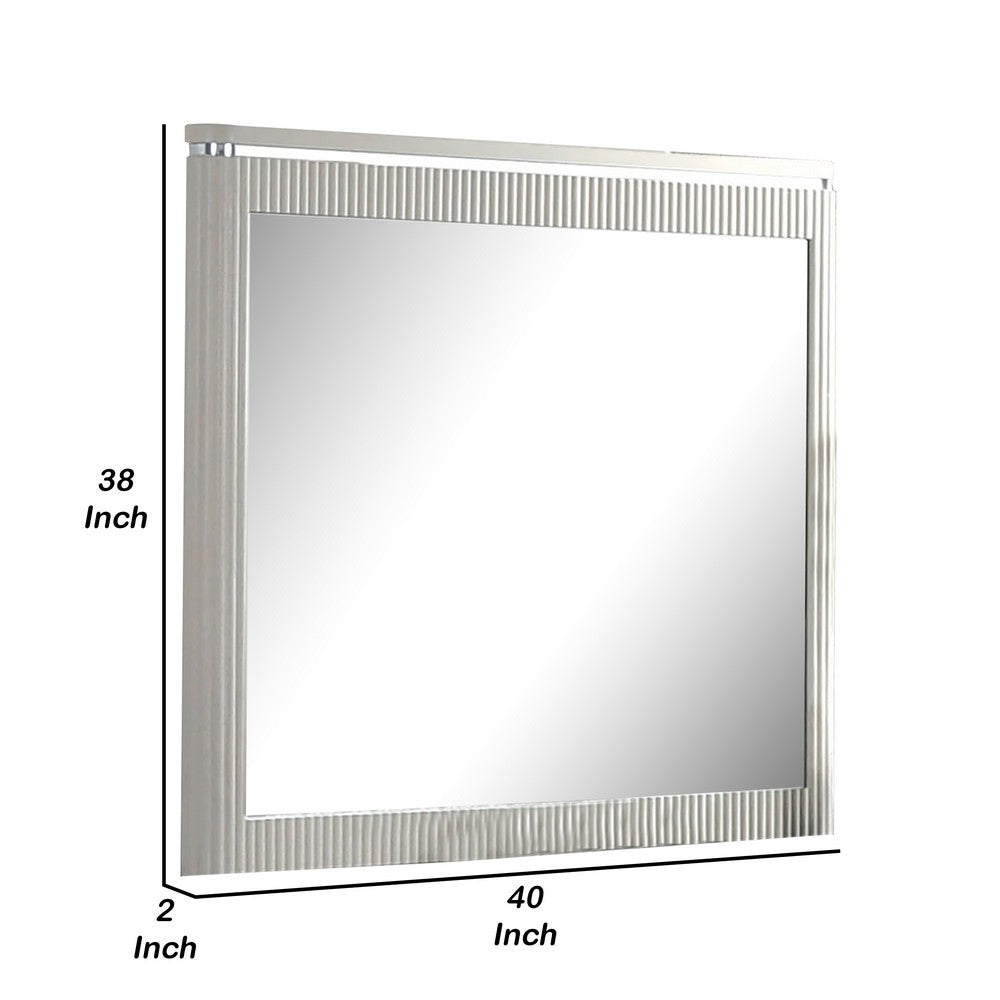 Alda Dresser Mirror, Rectangular Gray Reeded Wood, Silver Trim, 38x40 - BM339486