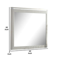 Alda Dresser Mirror, Rectangular Gray Reeded Wood, Silver Trim, 38x40 - BM339486