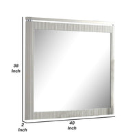 Alda Dresser Mirror, Rectangular Gray Reeded Wood, Silver Trim, 38x40 - BM339486