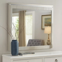 Alda Dresser Mirror, Rectangular Gray Reeded Wood, Silver Trim, 38x40 - BM339486