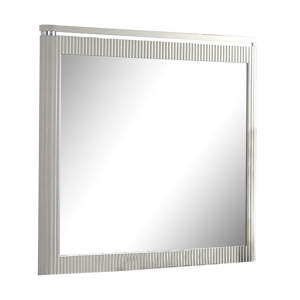 Alda Dresser Mirror, Rectangular Gray Reeded Wood, Silver Trim, 38x40 - BM339486