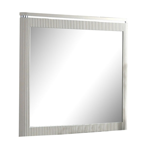 Alda Dresser Mirror, Rectangular Gray Reeded Wood, Silver Trim, 38x40 - BM339486