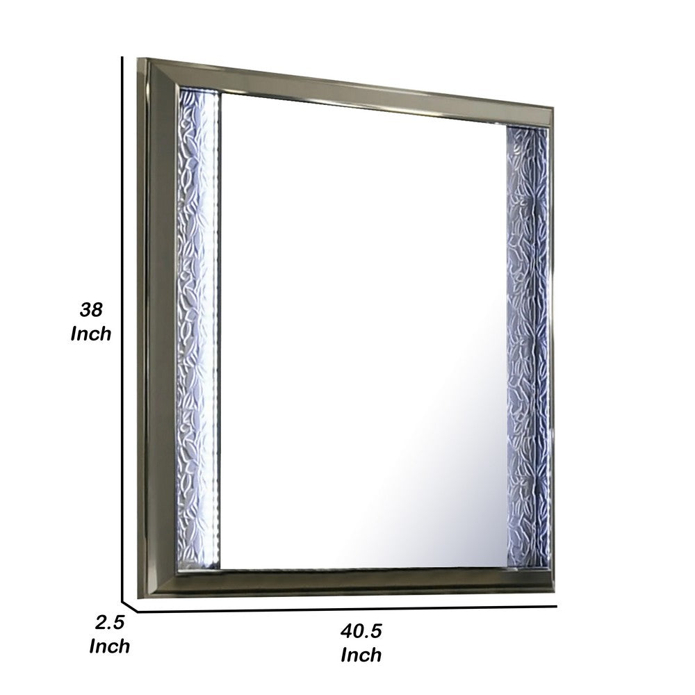 Levi Dresser Mirror, 38 Inch, Leaf Pattern Molding w LED, Dark Gray Wood - BM339487