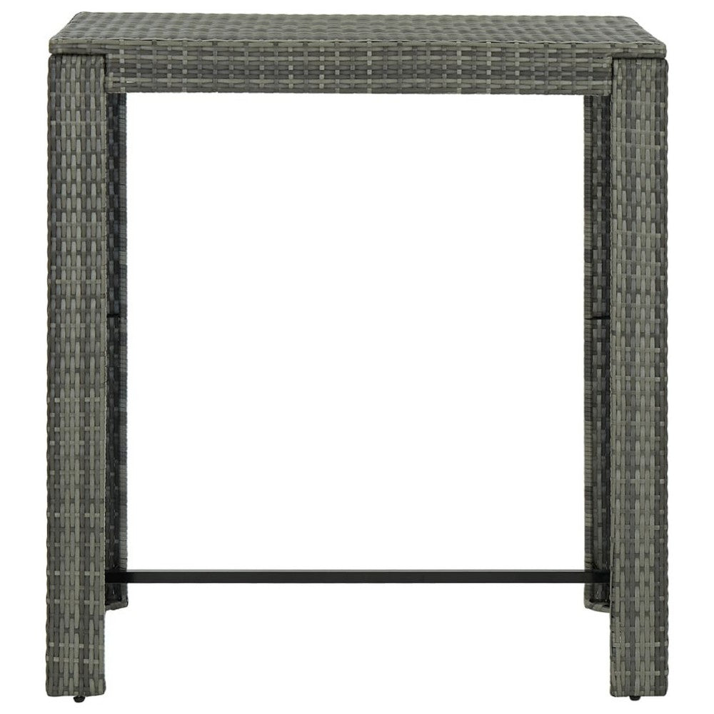 Outdoor Bar Height Table, Powder Coated Steel, 40 Inch, Gray Wicker Rattan - BM339647