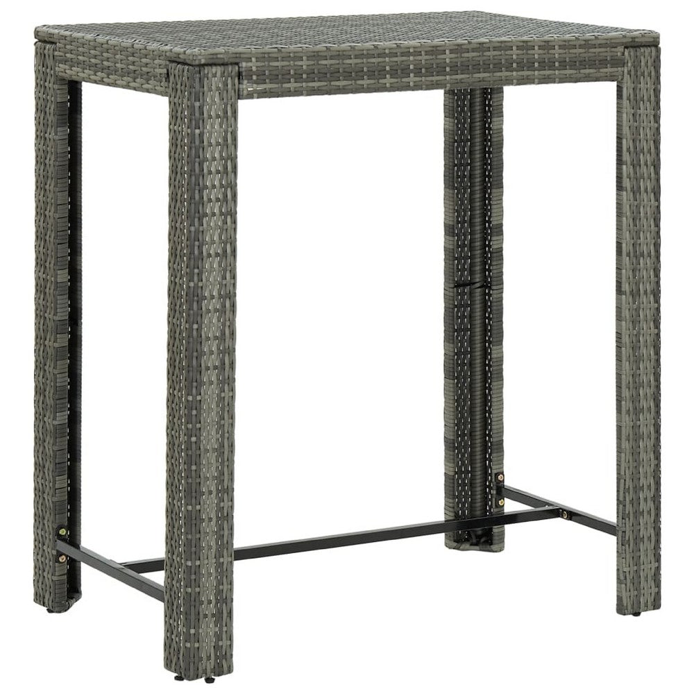 Outdoor Bar Height Table, Powder Coated Steel, 40 Inch, Gray Wicker Rattan - BM339647