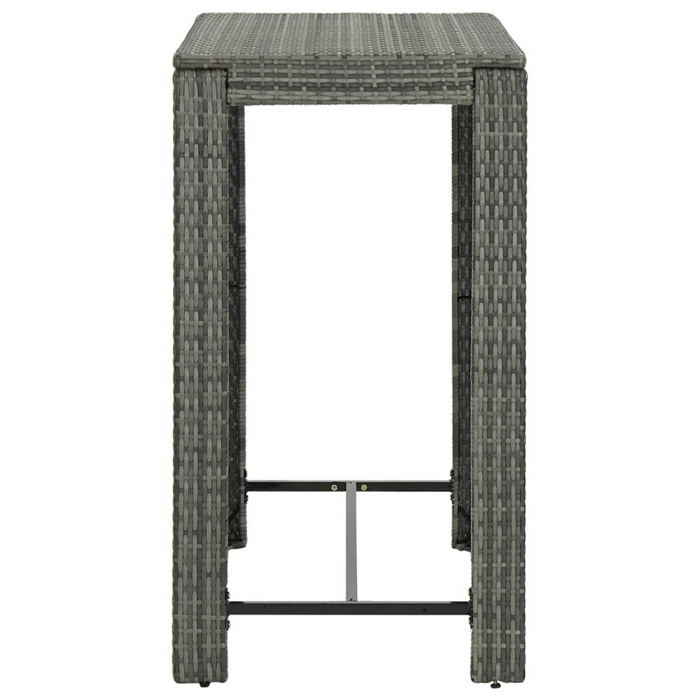 Outdoor Bar Height Table, Powder Coated Steel, 40 Inch, Gray Wicker Rattan - BM339647