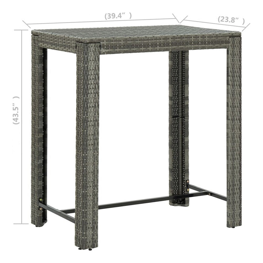 Outdoor Bar Height Table, Powder Coated Steel, 40 Inch, Gray Wicker Rattan - BM339647