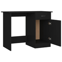 Ami Office Desk, 1 Drawer and Cabinet Door, Black Wood, Chrome Handle - BM339649