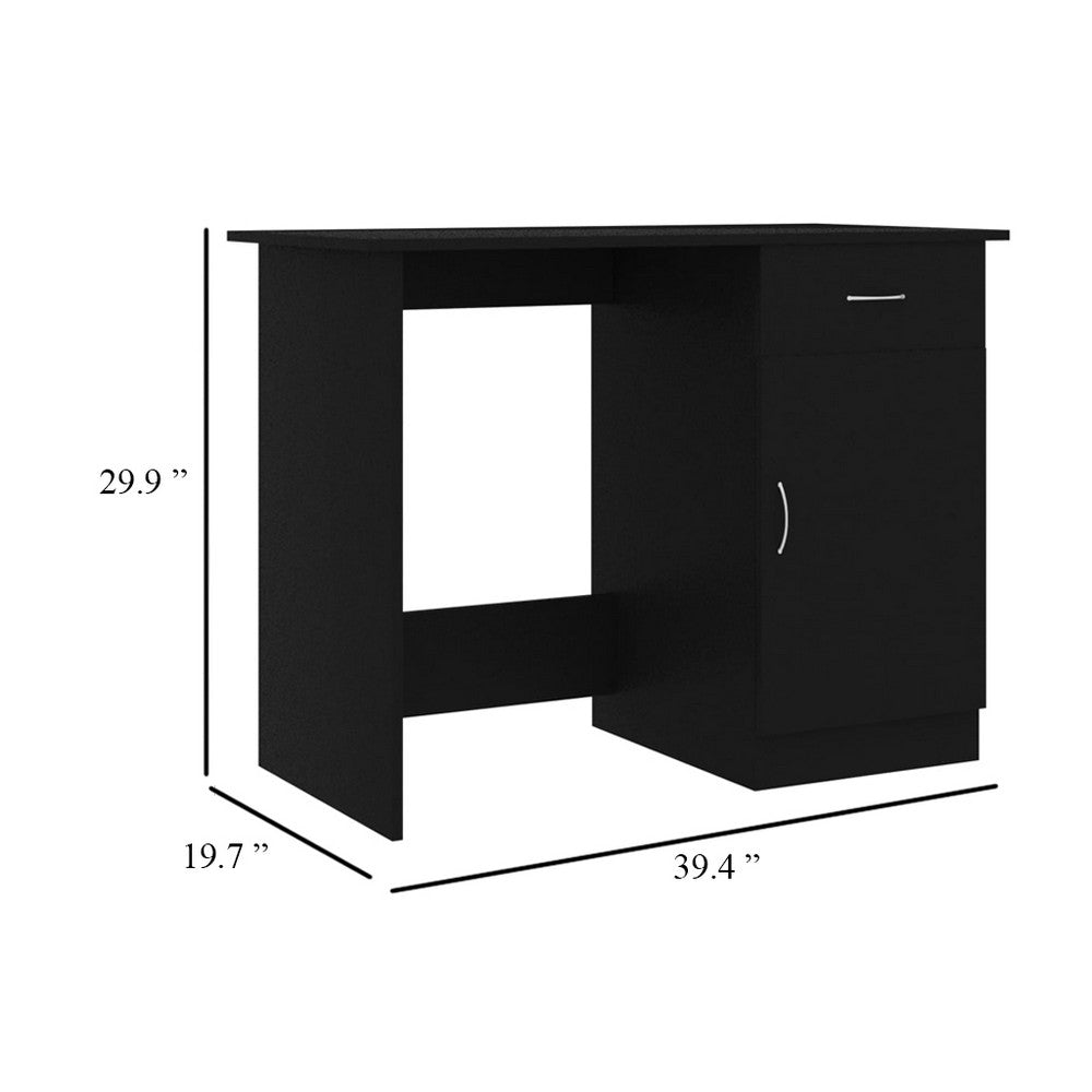 Ami Office Desk, 1 Drawer and Cabinet Door, Black Wood, Chrome Handle - BM339649