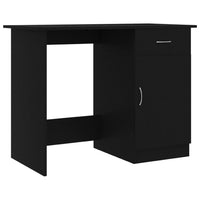 Ami Office Desk, 1 Drawer and Cabinet Door, Black Wood, Chrome Handle - BM339649