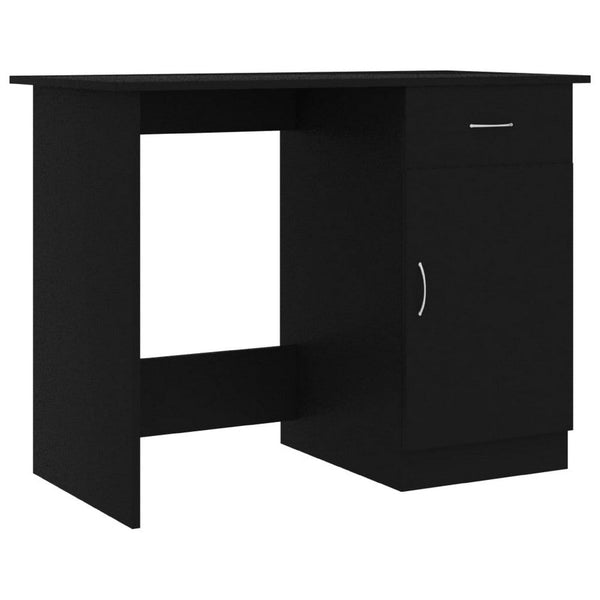 Ami Office Desk, 1 Drawer and Cabinet Door, Black Wood, Chrome Handle - BM339649