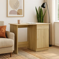 Ami Office Desk, 1 Drawer and Cabinet Door, Beige Wood, Chrome Handle - BM339650