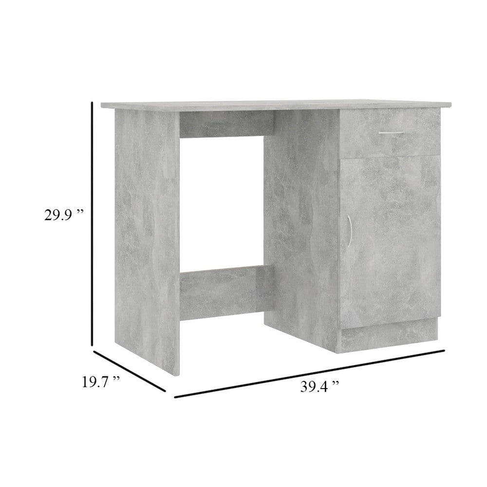 Ami Office Desk, 1 Drawer and Cabinet Door, Gray Wood, Chrome Handle - BM339651