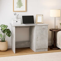 Ami Office Desk, 1 Drawer and Cabinet Door, Gray Wood, Chrome Handle - BM339651