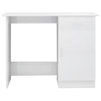 Ami Office Desk, 1 Drawer, 1 Cabinet, Glossy White Wood, Chrome Handle - BM339652
