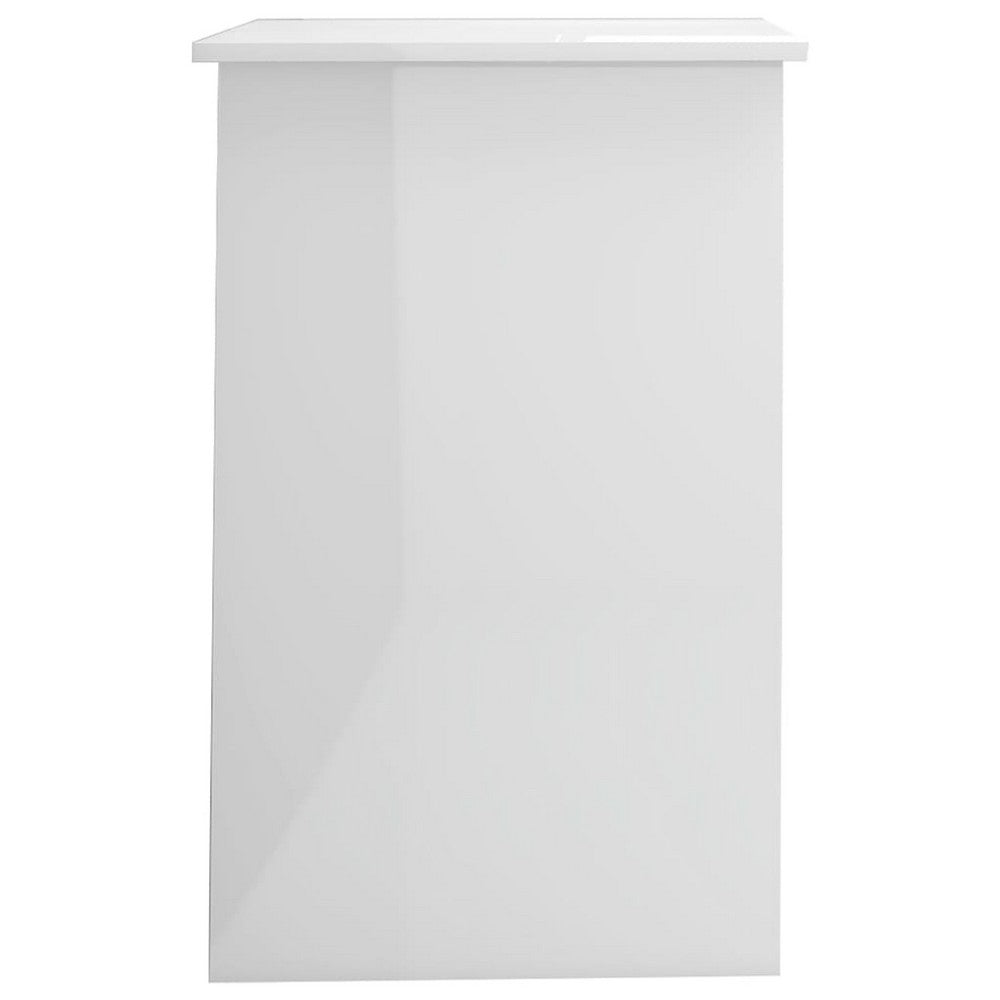 Ami Office Desk, 1 Drawer, 1 Cabinet, Glossy White Wood, Chrome Handle - BM339652