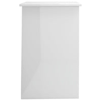 Ami Office Desk, 1 Drawer, 1 Cabinet, Glossy White Wood, Chrome Handle - BM339652