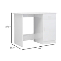 Ami Office Desk, 1 Drawer, 1 Cabinet, Glossy White Wood, Chrome Handle - BM339652