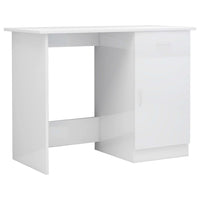 Ami Office Desk, 1 Drawer, 1 Cabinet, Glossy White Wood, Chrome Handle - BM339652