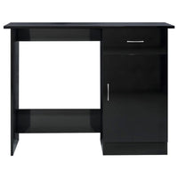 Ami Office Desk, 1 Drawer, 1 Cabinet, Glossy Black Wood, Chrome Handle - BM339653