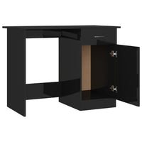 Ami Office Desk, 1 Drawer, 1 Cabinet, Glossy Black Wood, Chrome Handle - BM339653