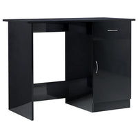 Ami Office Desk, 1 Drawer, 1 Cabinet, Glossy Black Wood, Chrome Handle - BM339653