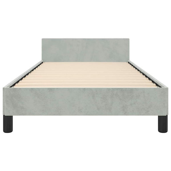 Moa Twin Size Bed Frame, Low Profile Headboard, Light Gray Velvet Upholstery - BM339654