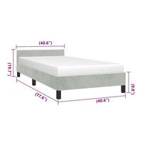 Moa Twin Size Bed Frame, Low Profile Headboard, Light Gray Velvet Upholstery - BM339654