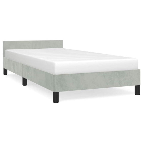 Moa Twin Size Bed Frame, Low Profile Headboard, Light Gray Velvet Upholstery - BM339654