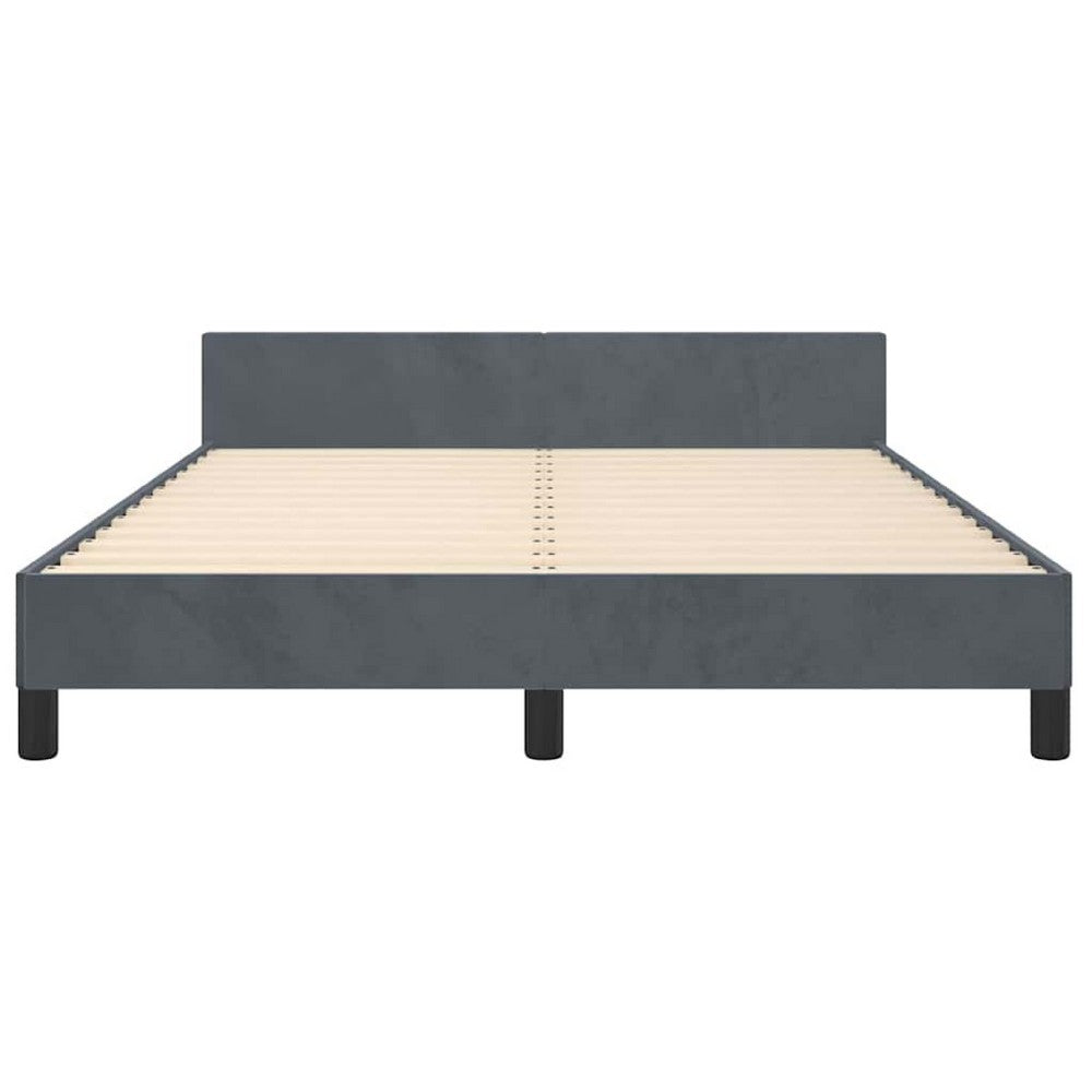 Moa Full Size Bed Frame, Low Profile Headboard, Dark Gray Velvet Upholstery - BM339655