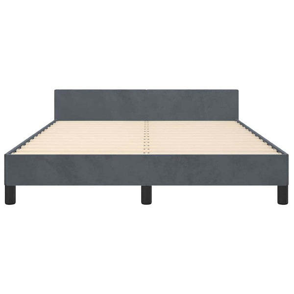 Moa Full Size Bed Frame, Low Profile Headboard, Dark Gray Velvet Upholstery - BM339655