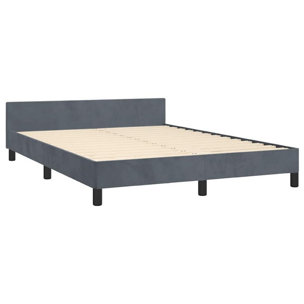 Moa Full Size Bed Frame, Low Profile Headboard, Dark Gray Velvet Upholstery - BM339655