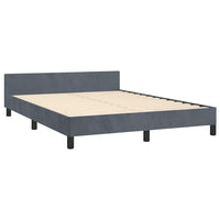 Moa Full Size Bed Frame, Low Profile Headboard, Dark Gray Velvet Upholstery - BM339655