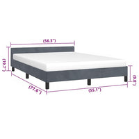 Moa Full Size Bed Frame, Low Profile Headboard, Dark Gray Velvet Upholstery - BM339655