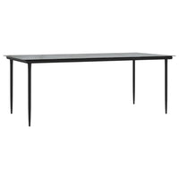 Jen Outdoor Patio Dining Table, 79 Inch Glass Top, Black Steel Frame - BM339656