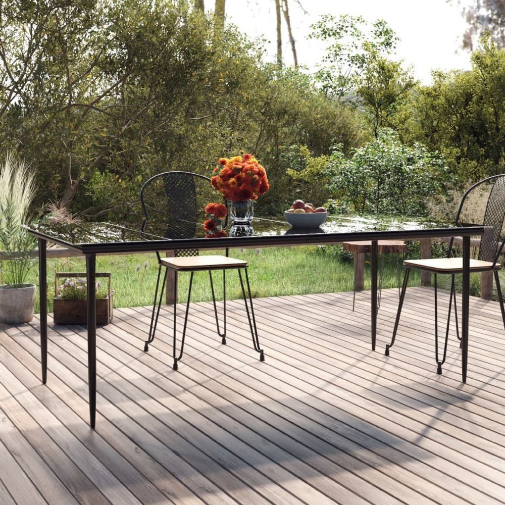 Jen Outdoor Patio Dining Table, 79 Inch Glass Top, Black Steel Frame - BM339656