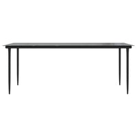 Jen Outdoor Patio Dining Table, 79 Inch Glass Top, Black Steel Frame - BM339656