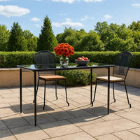 Jen Outdoor Patio Dining Table, 79 Inch Glass Top, Black Steel Frame - BM339656