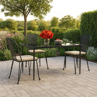 Jen Outdoor Patio Dining Table, 79 Inch Glass Top, Black Steel Frame - BM339656