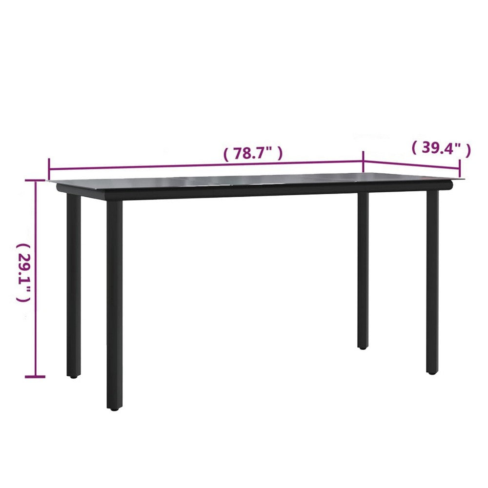 Jen Outdoor Patio Dining Table, Black Steel Frame, 79 Inch Glass Top - BM339657