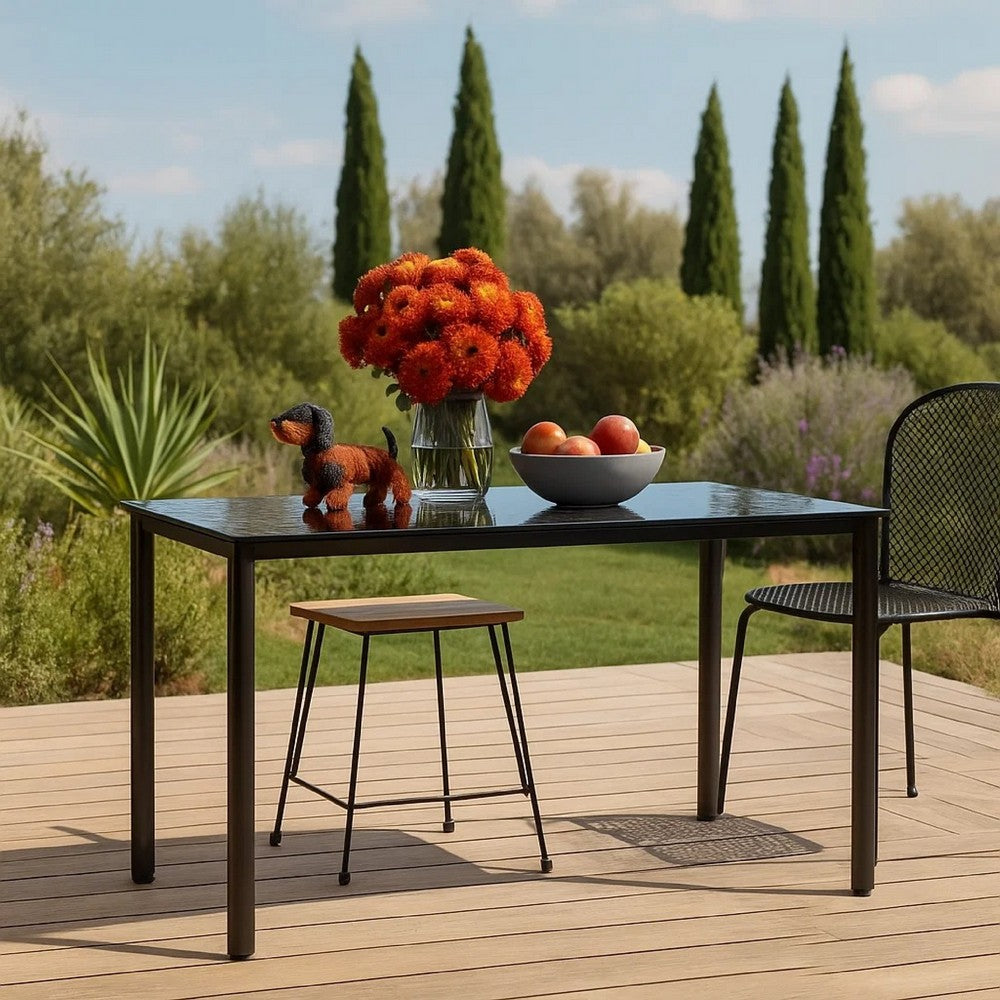 Jen Outdoor Patio Dining Table, Black Steel Frame, 79 Inch Glass Top - BM339657