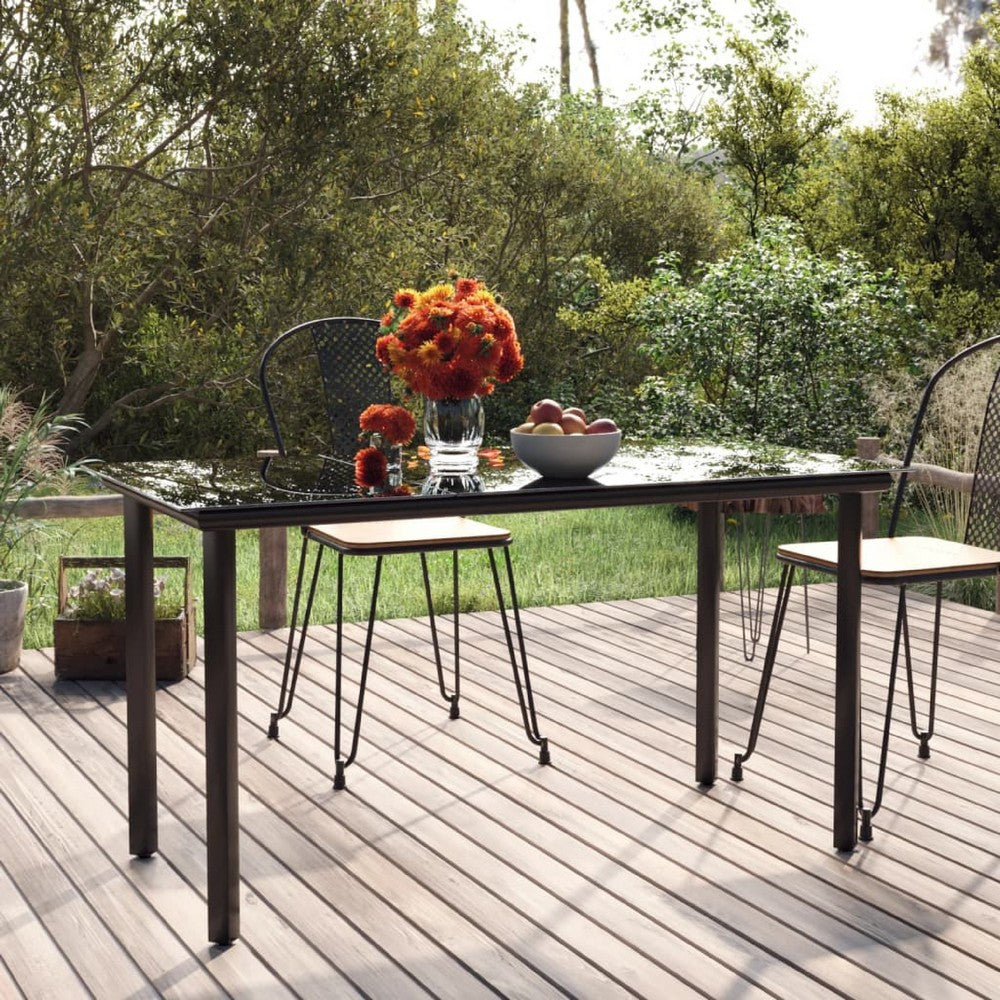 Jen Outdoor Patio Dining Table, Black Steel Frame, 79 Inch Glass Top - BM339657