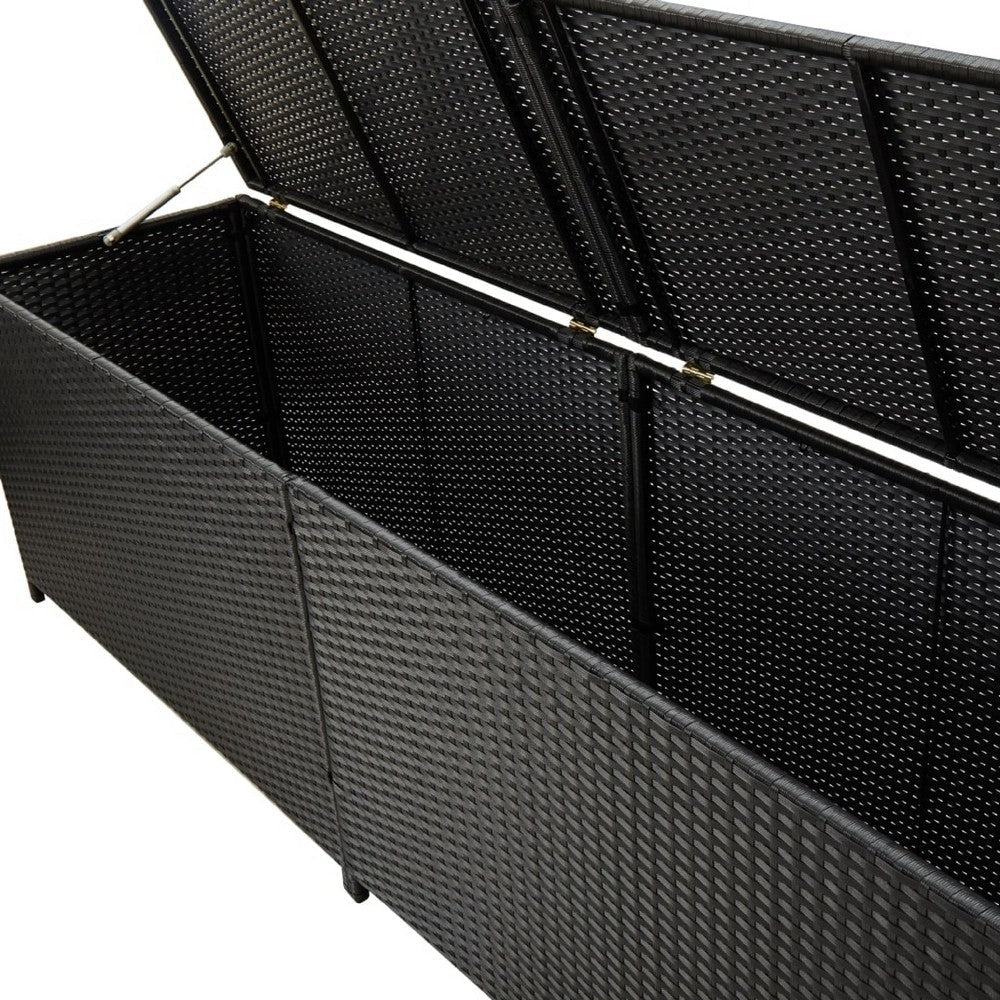 Jer Outdoor Storage Box with Gas Lift, 79 Inch Black Rattan Woven - BM339658