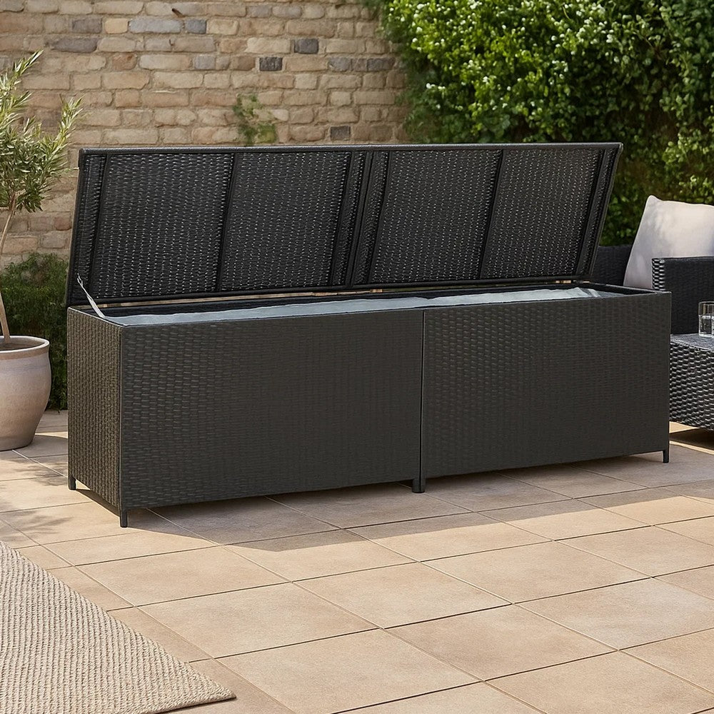 Jer Outdoor Storage Box with Gas Lift, 79 Inch Black Rattan Woven - BM339658