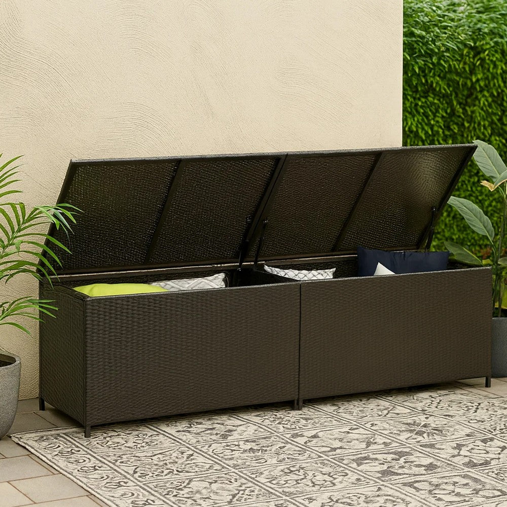 Jer Outdoor Storage Box with Gas Lift, 79 Inch Brown Rattan Woven - BM339659