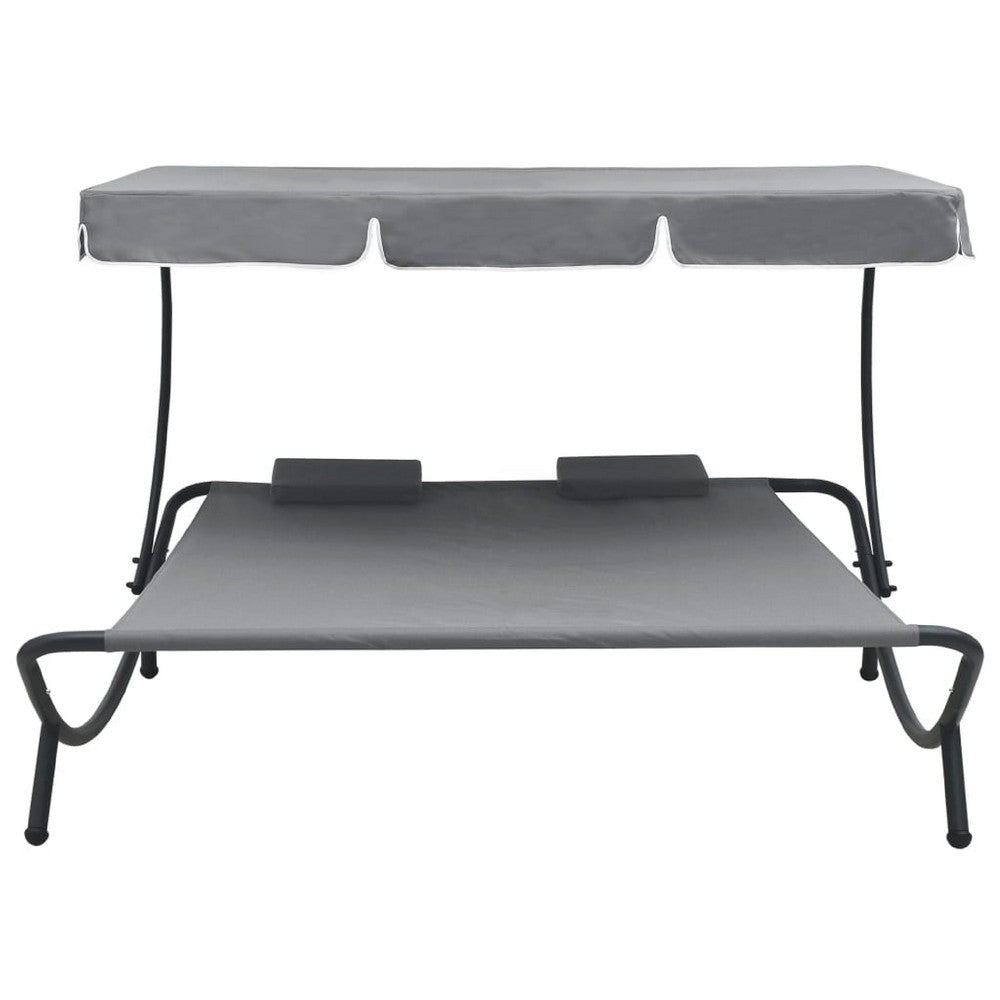 Mei Outdoor Daybed with Adjustable Canopy and 2 Pillows, Gray Oxford Fabric - BM339660