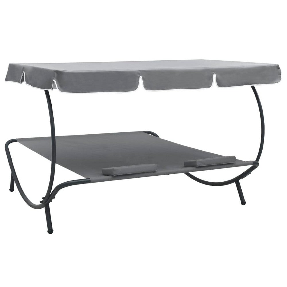 Mei Outdoor Daybed with Adjustable Canopy and 2 Pillows, Gray Oxford Fabric - BM339660