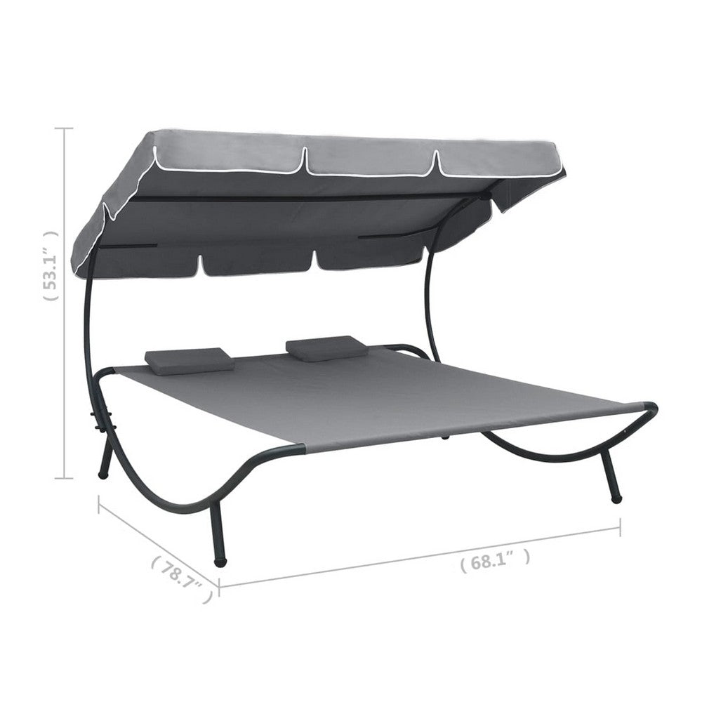 Mei Outdoor Daybed with Adjustable Canopy and 2 Pillows, Gray Oxford Fabric - BM339660