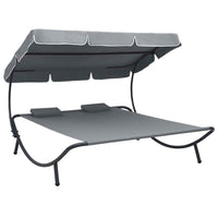 Mei Outdoor Daybed with Adjustable Canopy and 2 Pillows, Gray Oxford Fabric - BM339660