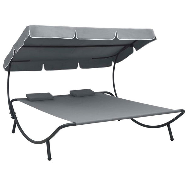 Mei Outdoor Daybed with Adjustable Canopy and 2 Pillows, Gray Oxford Fabric - BM339660